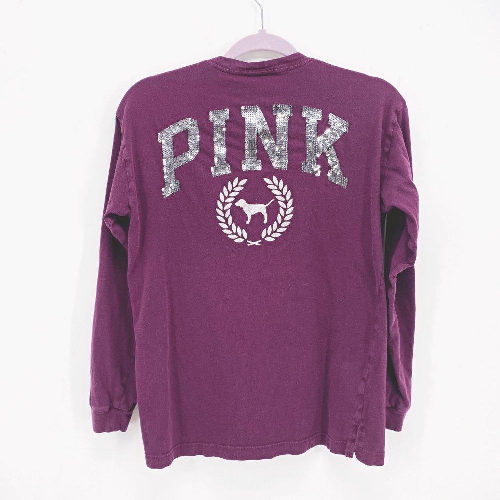 VS Pink Sequin Logo Long Sleeve Top